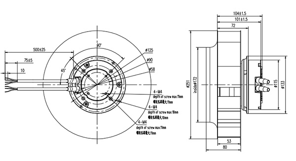 EC離心風(fēng)機250mm外形尺寸圖