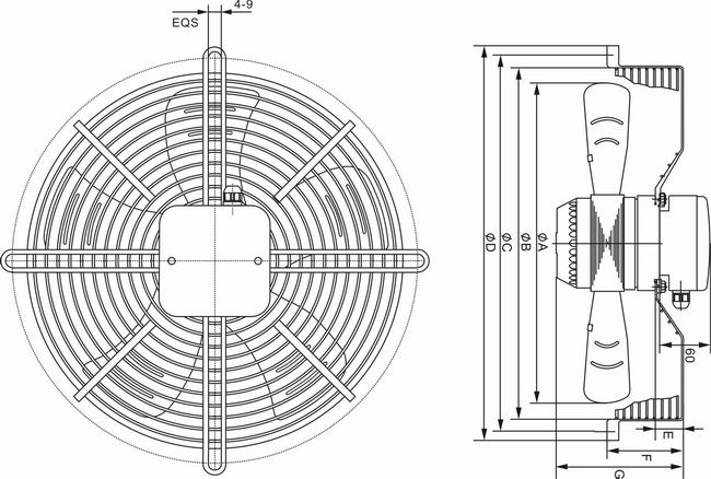 外轉(zhuǎn)子軸流風(fēng)機YWF350外形尺寸圖