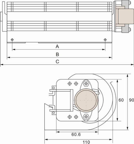 貫流風(fēng)機(jī)LB65外形尺寸圖