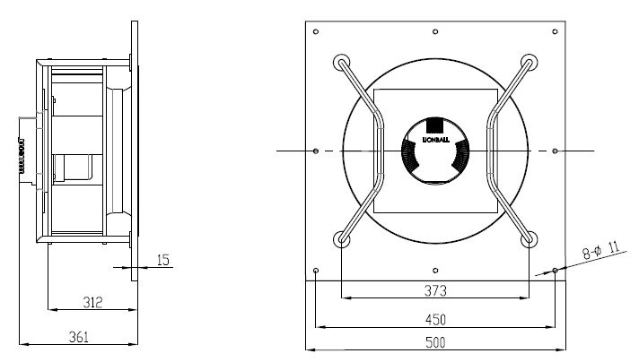 EC無蝸殼離心風(fēng)機450mm外形尺寸圖
